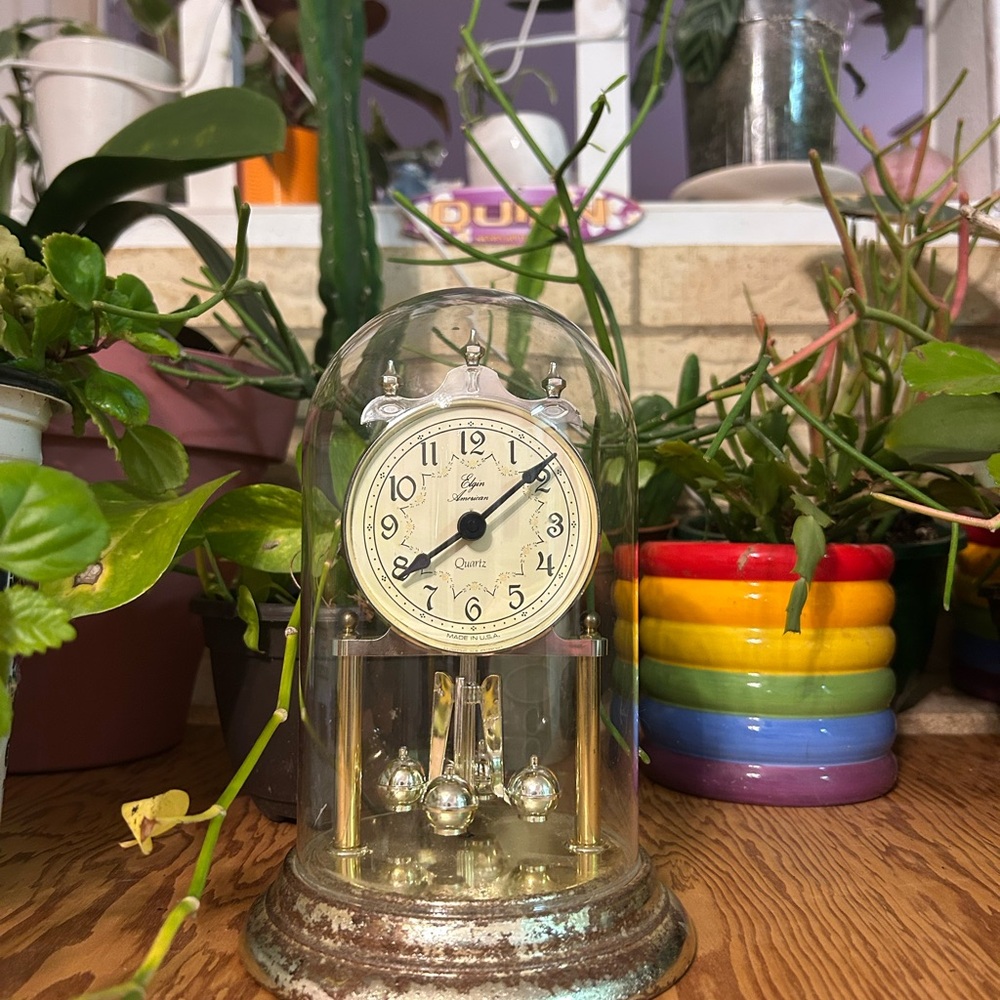 Elgin American Glass Dome Clock with Gold Details